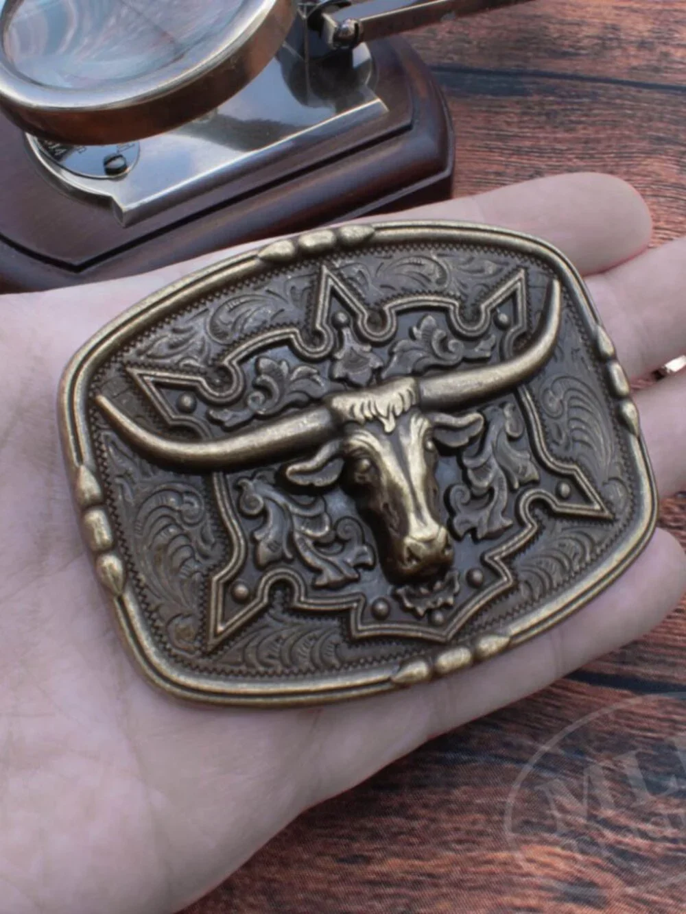 Western Longhorn Bull Belt Buckle – Antique Bronze Look – Cowboy Rodeo Style
